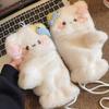 Cute Cartoon Cat Plush Gloves for Girls Winter Flip Cover Half-finger Touch Screen Thickened Warm and Adorable Riding Gloves New