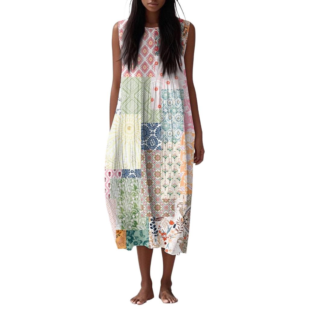 Abito da Donna alla Moda Casual Senza Maniche Girocollo Retrò Boemo Elegante Temperamento
