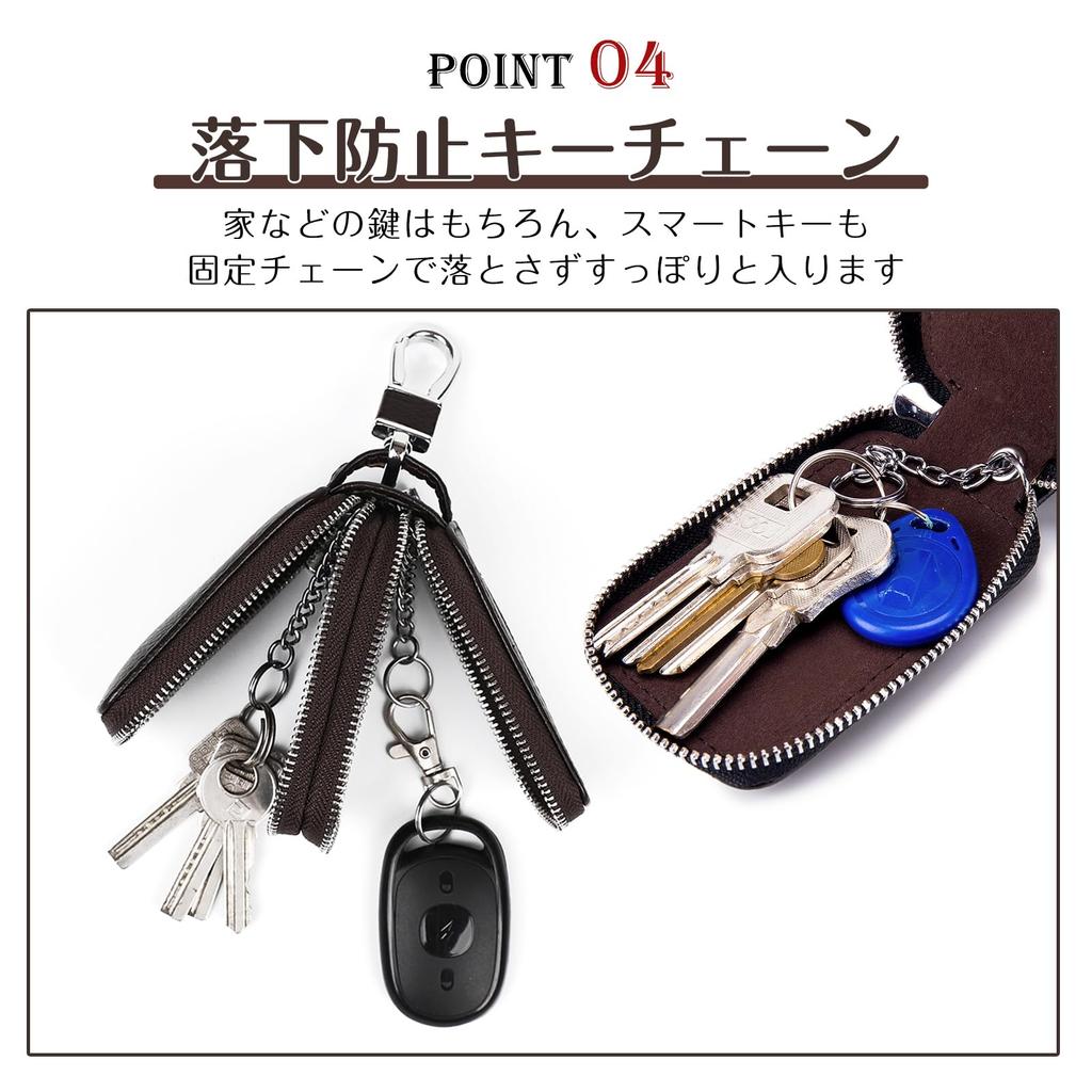 Key Smart Key Case with Genuine Genuine and [imeetu] Case, Carabiner, 2-Room, Leather, Compact, Leather, Men's Women's (Black)