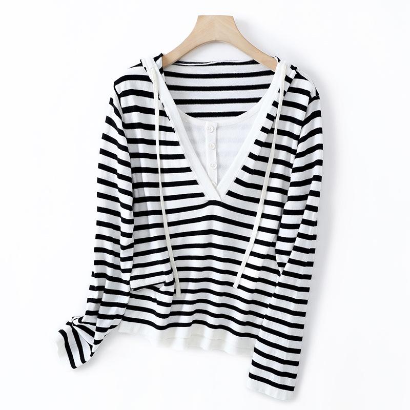 Korean Wool-Blended Color-Block Hooded Sweater - Women's Long-Sleeve Two-Piece Knit for Autumn and Winter