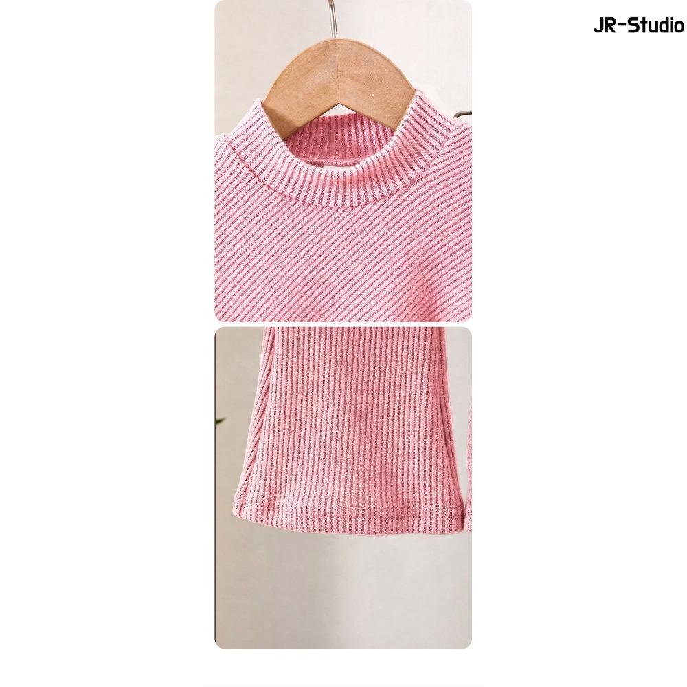 Girls Spring Autumn Winter Casual T-shirt Set Flared Pants Asymmetric High Neck Ribbed Brushed Top and Trousers Outfit