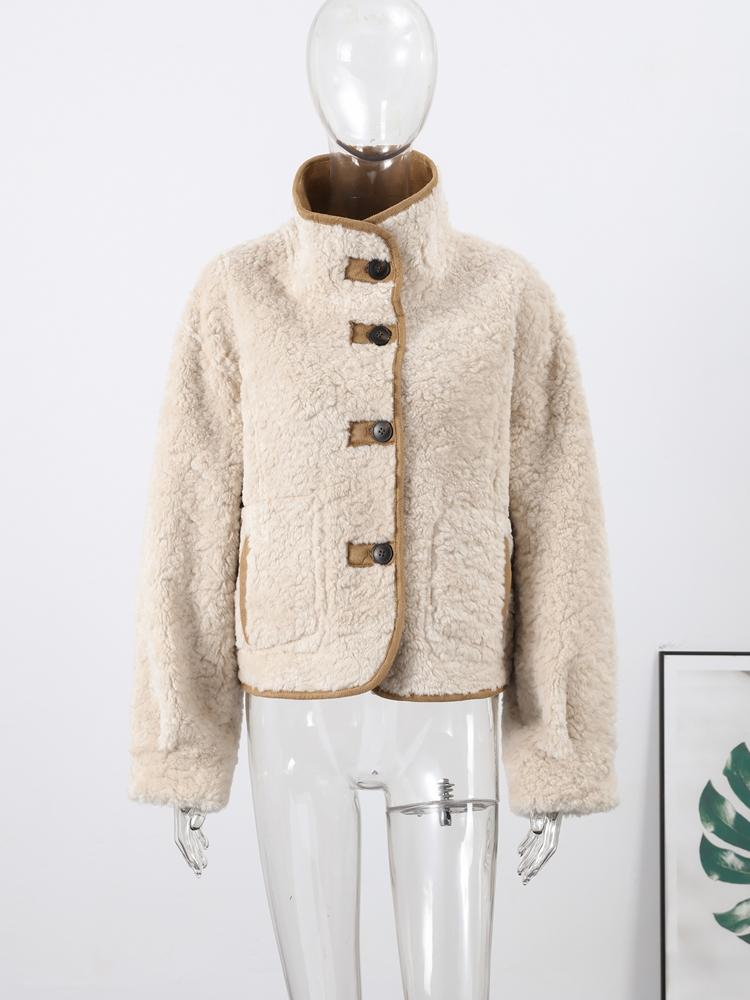 Women's Double-sided Winter Jacket Stand Up Collar Warm Jacket Women's Suede Lamb Wool Jacket Fashionable Thick Jacket Autumn and Winter