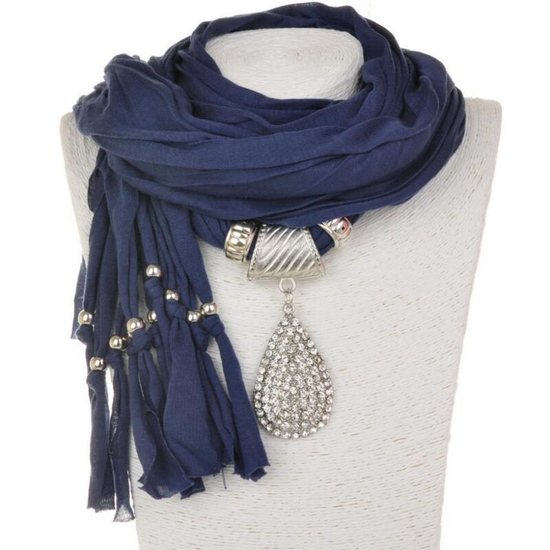 Tassel Polyester Scarf Women's Jewelry Scarf Full Diamond Water Drop Pendant Scarf