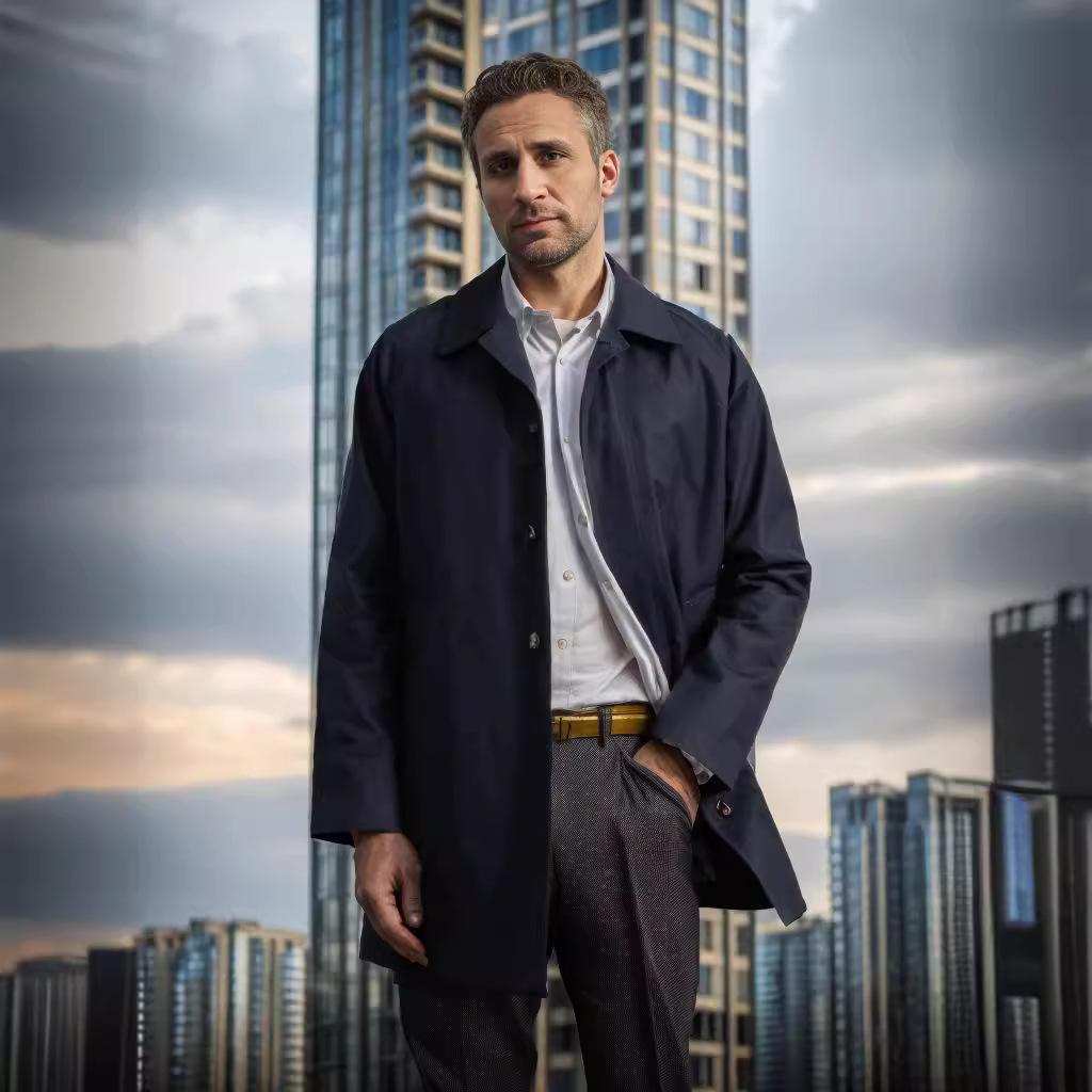 Spring and Autumn Solid Color European and American Long-sleeved Trench Coat Men's Lapel Slim-fitting Single-breasted Casual Jacket