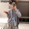 Autumn/Winter Sweater Jacket Round Neck Fake Two Piece Knitted Cardigan Sweater for Women