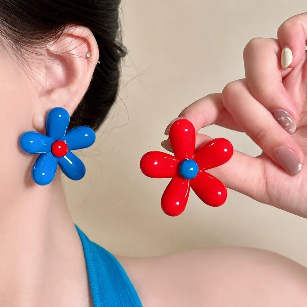 Asymmetry Design Flower Stud Earrings Bright Color Statement Earrings  Office