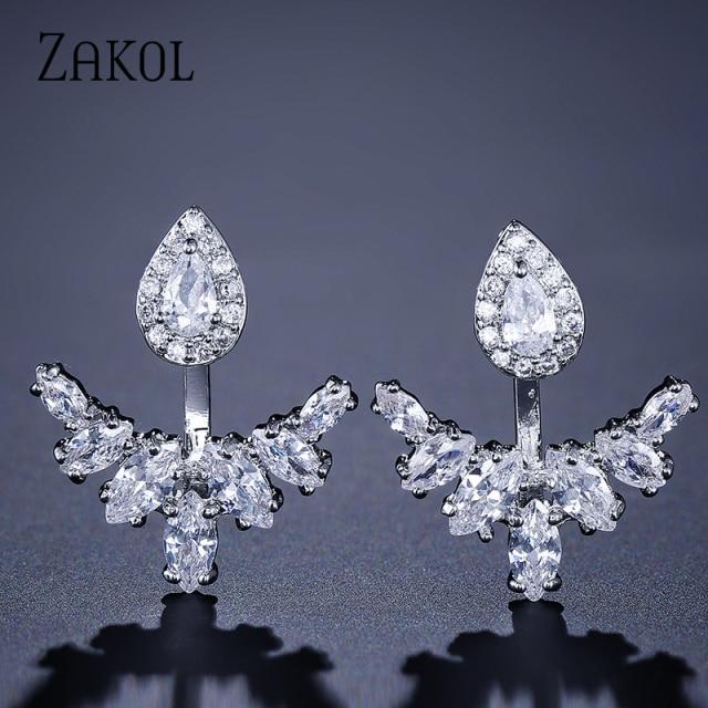

Zakol уникальные серьги-капли из кубического циркония, куртки, модные белые серьги-крылья для женщин и девушек, ювелирные изделия Fsep396 белый