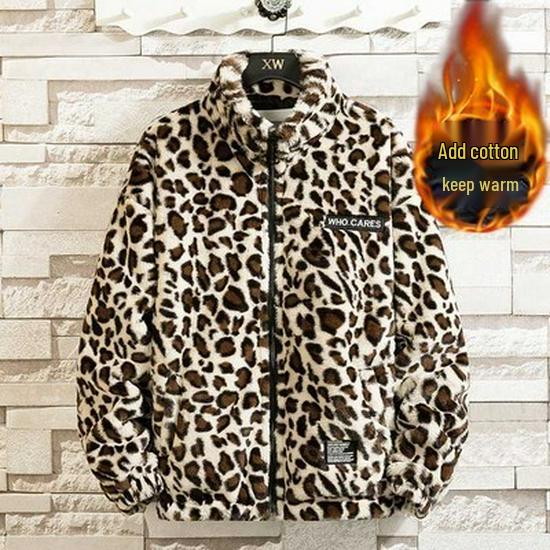 Retro Leopard Print Cotton Jacket with Hood - Hip Hop Style, Loose Fit, Plus Velvet, Thickened for Autumn & Winter