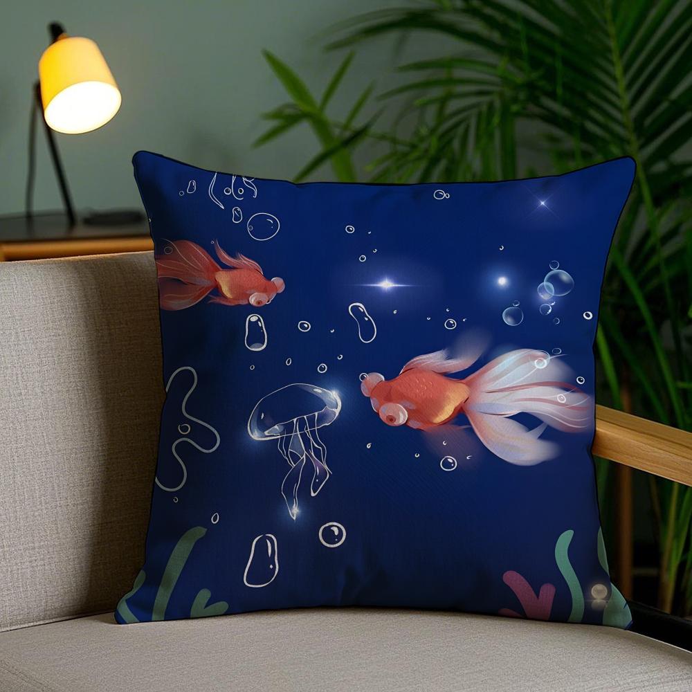 Goldfish Art Cushion Cover Soft Short Plush Double-Sided Printing Home Decor Machine Washable Pillow Case Gift