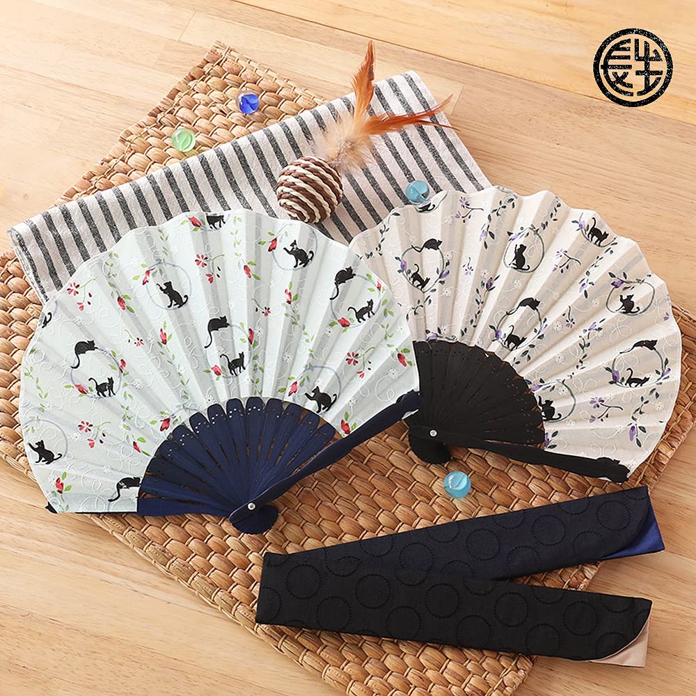 [Osaka Choseido] Women's Stylish Business Fan Set with Fan Case and Handkerchief - Chatton (Beige)