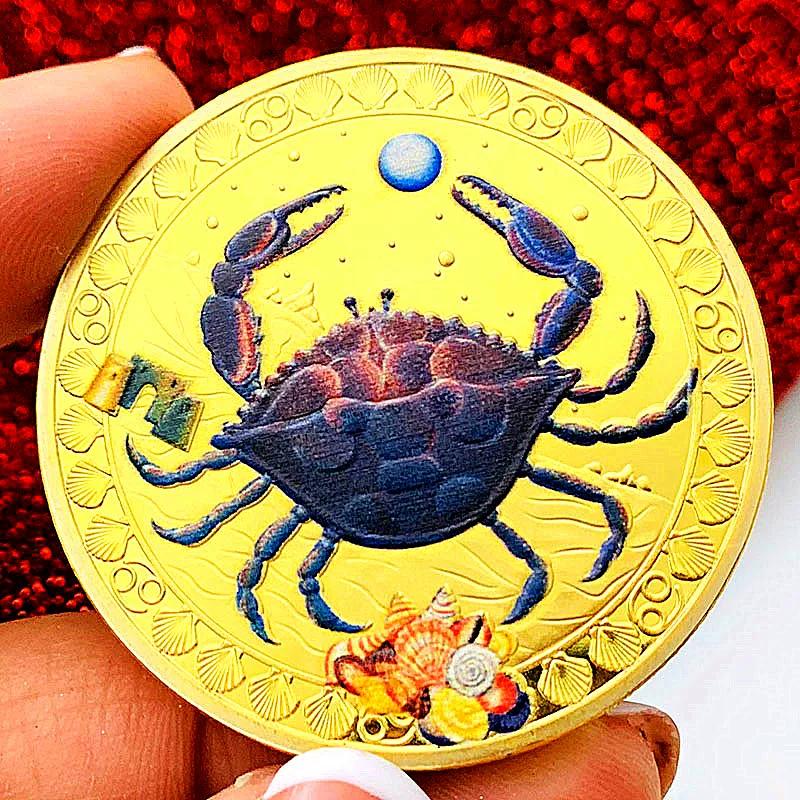 Twelve zodiac signs, color printing, Scorpio gold-plated color printing commemorative medal, Love Gemini decoration gold coin Libra coin, gift box set