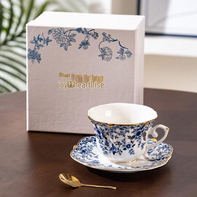 Elegant Blue & Gold Bone China Coffee Cup & Saucer Set