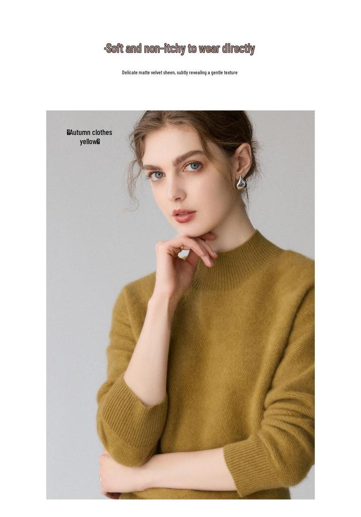 Women's Heavyweight Cashmere High-Neck Sweater, Casual Long Sleeve Solid Knitwear