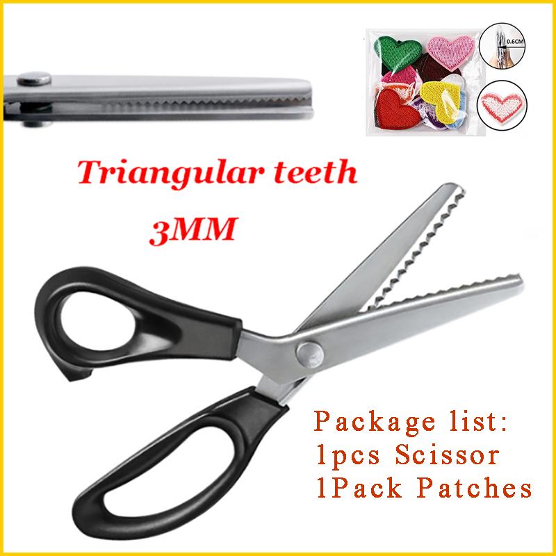 Fabric Pinking Shears Serrated Scalloped Stainless Steel Handled Professional Scissors and Patches Set Zig Zag Cutting Knife