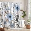 1 Elegant Blue And White Floral Shower Curtain - Polyester Fabric, Watercolor Style Delicate Blooming Flowers With Hook
