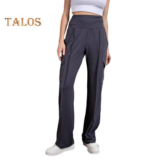 

Женские спортивные брюки с высокой талией, прямые, широкие, длинные брюки с карманами, однотонные, дышащие, удобные, повседневные брюки L темно-синий