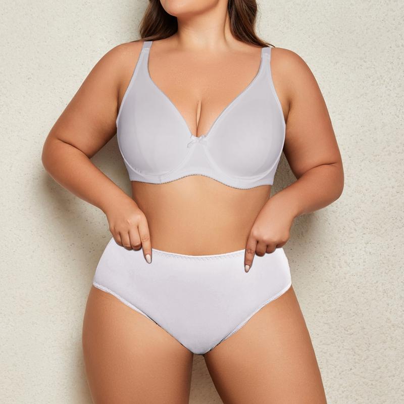 Plus Size Lingerie Set for Women Big Size Wired Underwear Set Plain Unlined Thin Bra and Panty Set 85C-110D