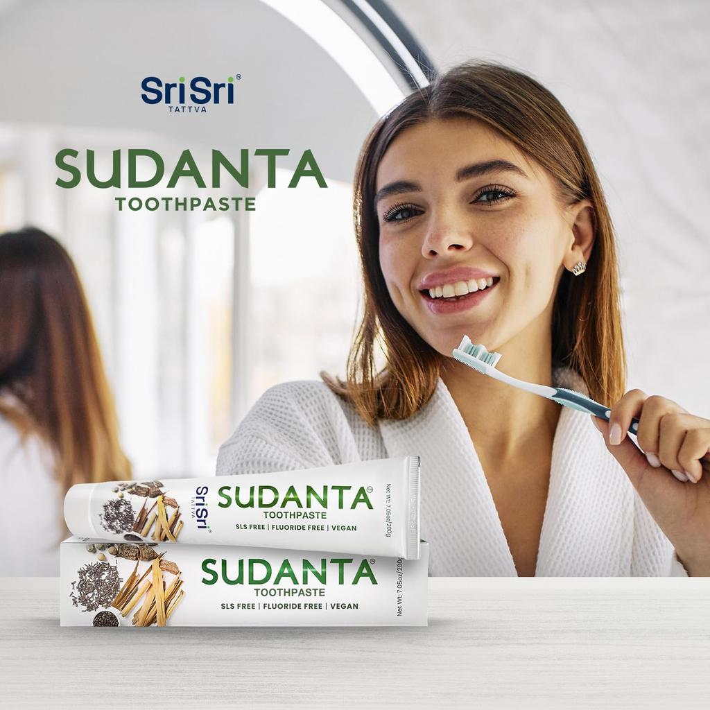 Sri Sri Tattva Sudanta Oryginalna Pasta do Zębów 200g Opakowanie 2 szt. | Bez Fluoru Ziołowa Pasta do Zębów dla Dzieci i Dorosłych