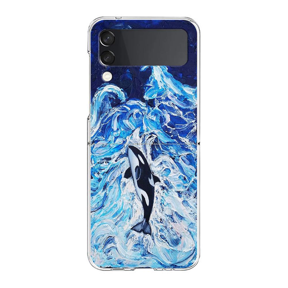 Phone Case For Samsung Galaxy Z Flip 3 4 5 Hard Folding PC Bumper Orca ocean lovely killer whale For Samsung Z Flip 6 Back Cover Samsung Z Flip 4