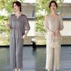 2026 Mom's Summer Mid-Sleeve Chiffon Blouse & Top Two-Piece Set for Middle-Aged and Elderly Women
