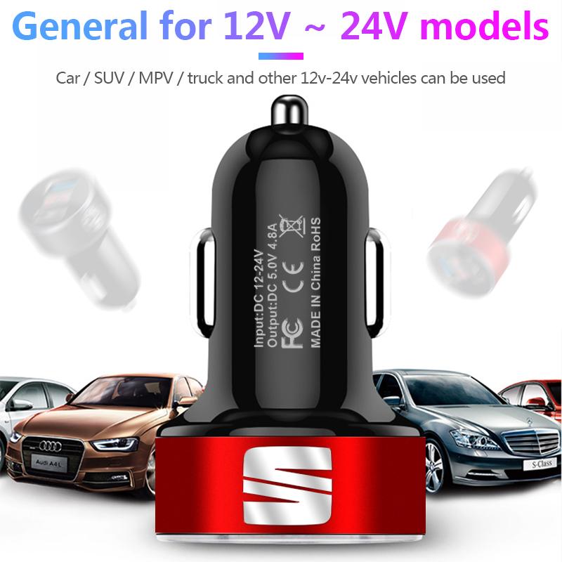 Car Charger 2 USB Ports Fast Charging Digital Display Car Accessories For SEAT Arona Ateca Tarraco Minimo IBL EL-BORN LEON