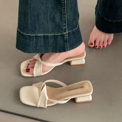Summer New Women's Wedge Heel Sandals Thick Heel Temperament Low Heel Fairy Middle Heel Casual Word High Heel Cool Slippers Woman