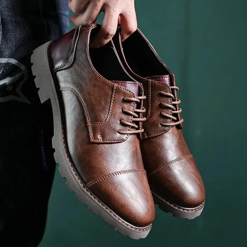 Fashion Vintage Men's Leather Shoes Casual Shoe Outdoor Workwear Men's Shoes British Style Single Botines Para Hombres Zapatillas Male