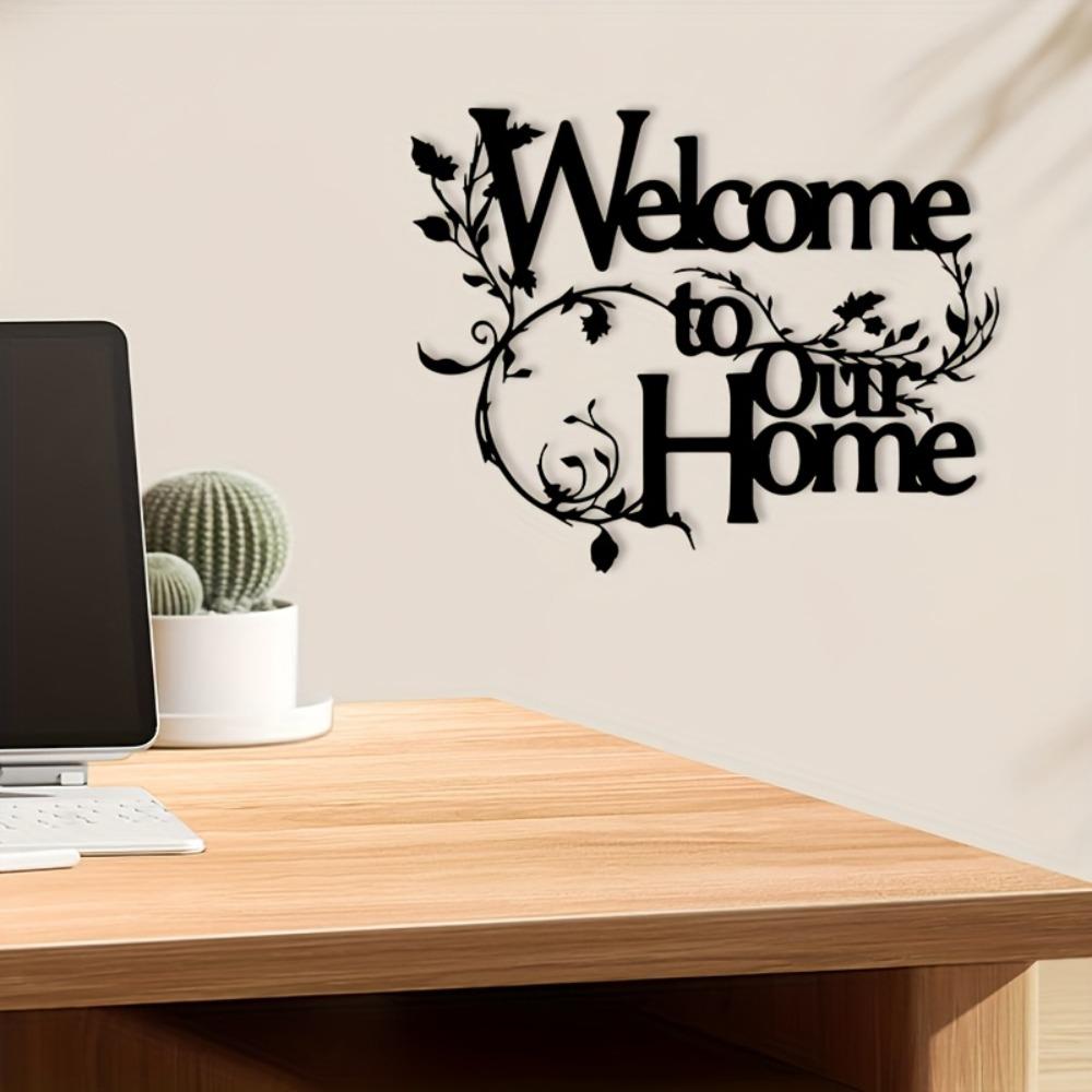Wrought Iron Metal Wall Art Decor, Farmhouse Hanging Sign for Living Room Office, Welcoming Home Letter Design