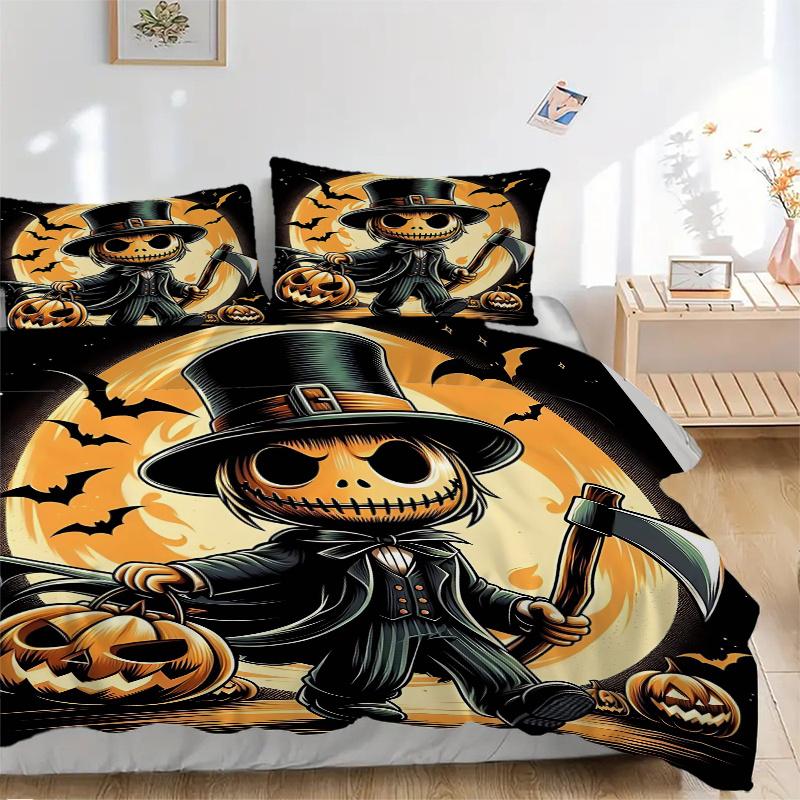 3pcs Halloween Demon Quilt Set Soft and Comfortable Bedroom, and Dorm Decor Bedding Set 1 Quilt Cover + 2 Pillowcases.N046