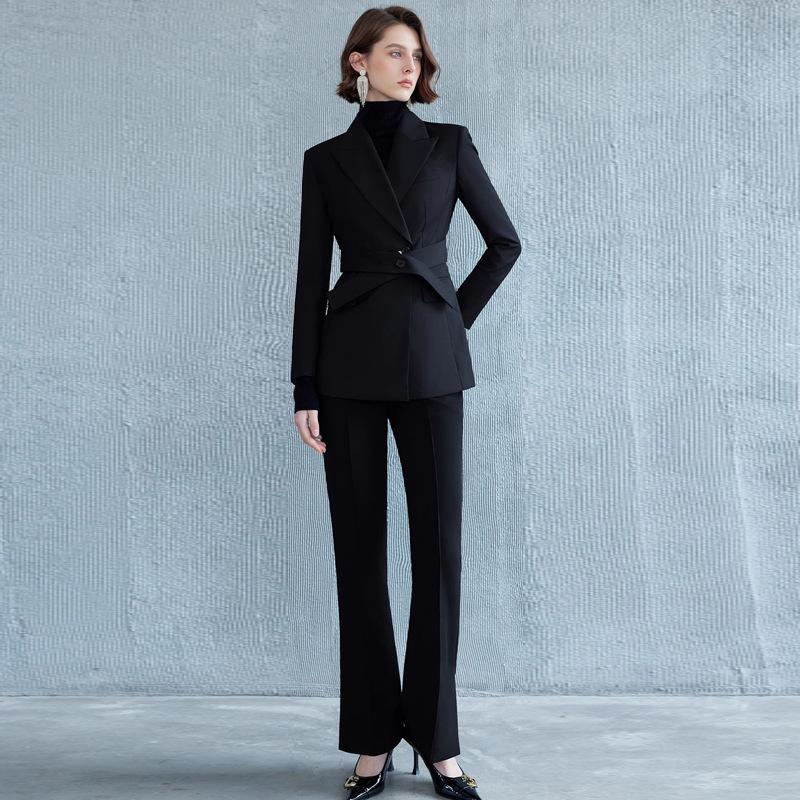 Black Fashion Women's Business Suit - Slimming Micro Flare Pants