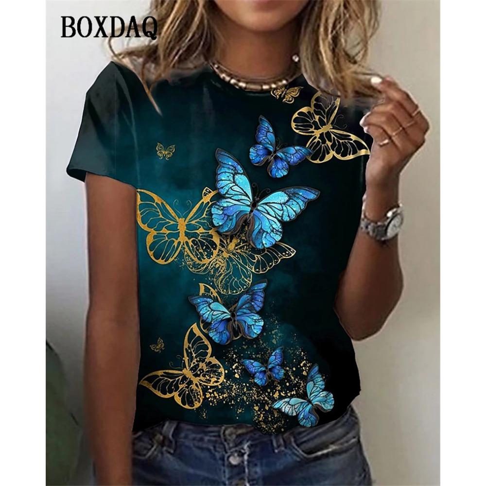 Butterfly Graphic Women Fashion T-Shirts Short Sleeve Summer 3d Print Street Hip Hop Lady Tee Casual Tops