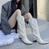 Fashion 2025 Big Size 42 Retro Maillard Style Brown Cowboy Boots Women Punk Rivets Chunky Heels Knee High Western Motorcycle Boots Shoes