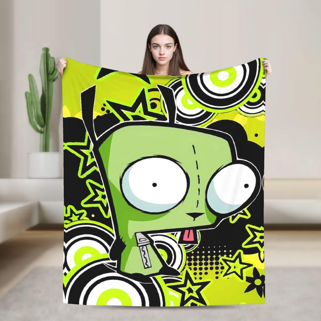 Invaders Zims Alien Cartoon Blanket Quality Warm Soft Throw Blanket Winter Picnic Couch Bed Fluffy Bedspread