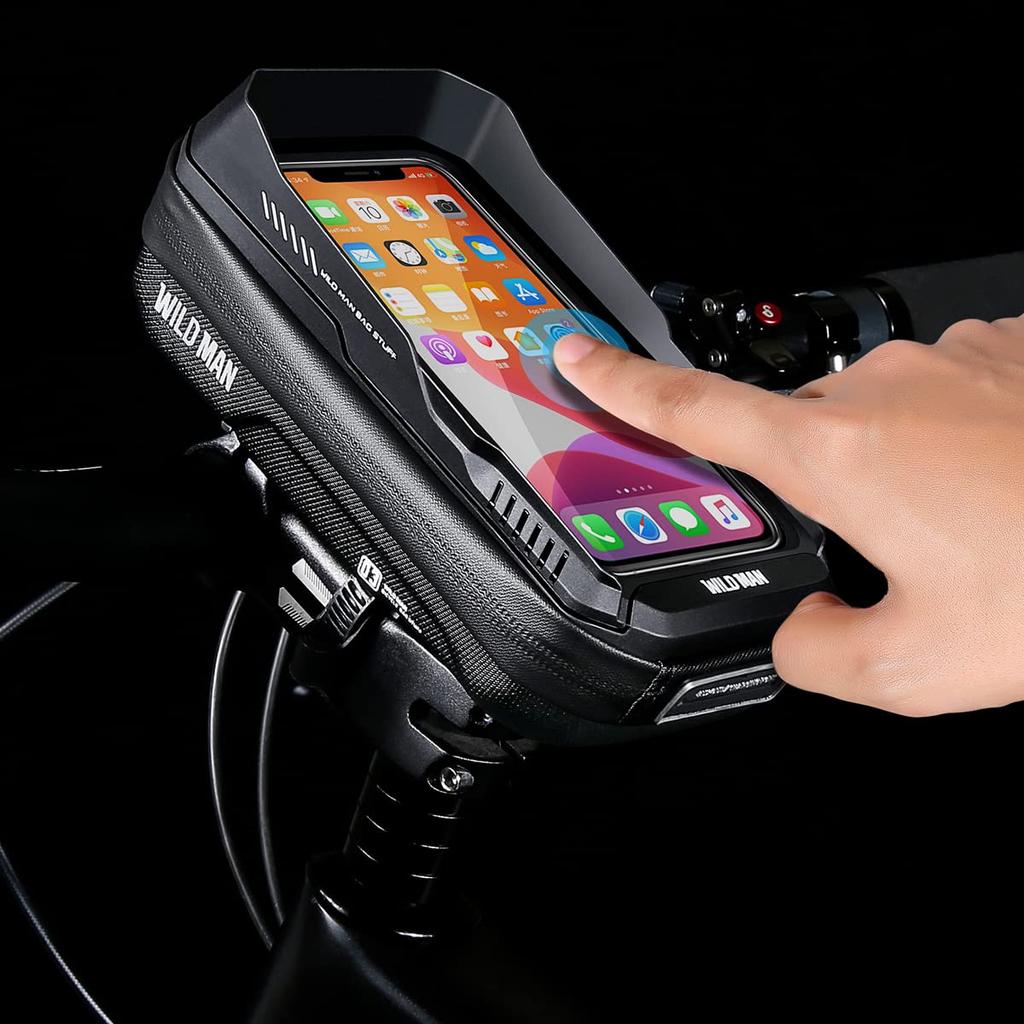 WILD MAN 0.6L Quick Release Rainproof Bike Handlebar Bag with Touchscreen Phone Holder for MTB, Mountain, Road Bikes, and Cycling (XT3, Twill)