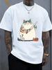 Black Tattooed Fat Cat With Knife Graphic Unisexs Short Sleeve T Shirt Crew Neck Cartoon Animal Casual Daily Soft Comfort Top