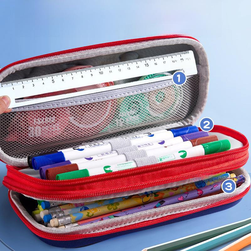 Estojo de Lápis de Camada Dupla 3D - Bolsa de Papelaria de Grande Capacidade para Alunos do Ensino Fundamental