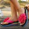 Fashion Comemore Flower Decor Wedge Flip Flops Women 2025 Summer Rainbow Thick Bottom Beach Slippers Woman Light Platform Slides Sandals