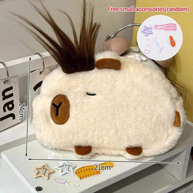 Cartoon Capybara Pencil Bag Large Capacity Pencil Storage Bags Kawaii Pen Pouch Students Stationery Organizer Makeup Bag