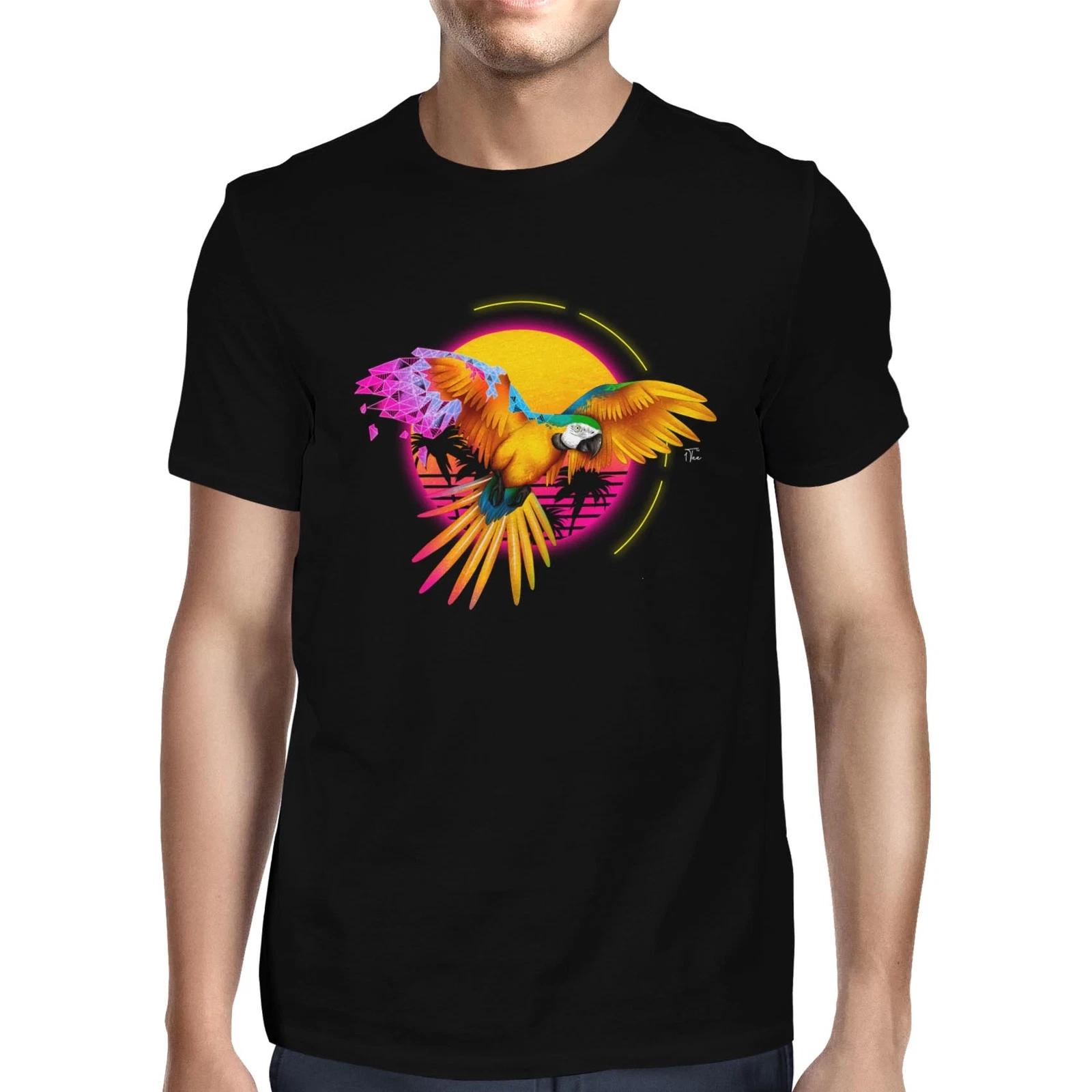 1Tee Mens Parrott Tropical Geometric T-Shirt L