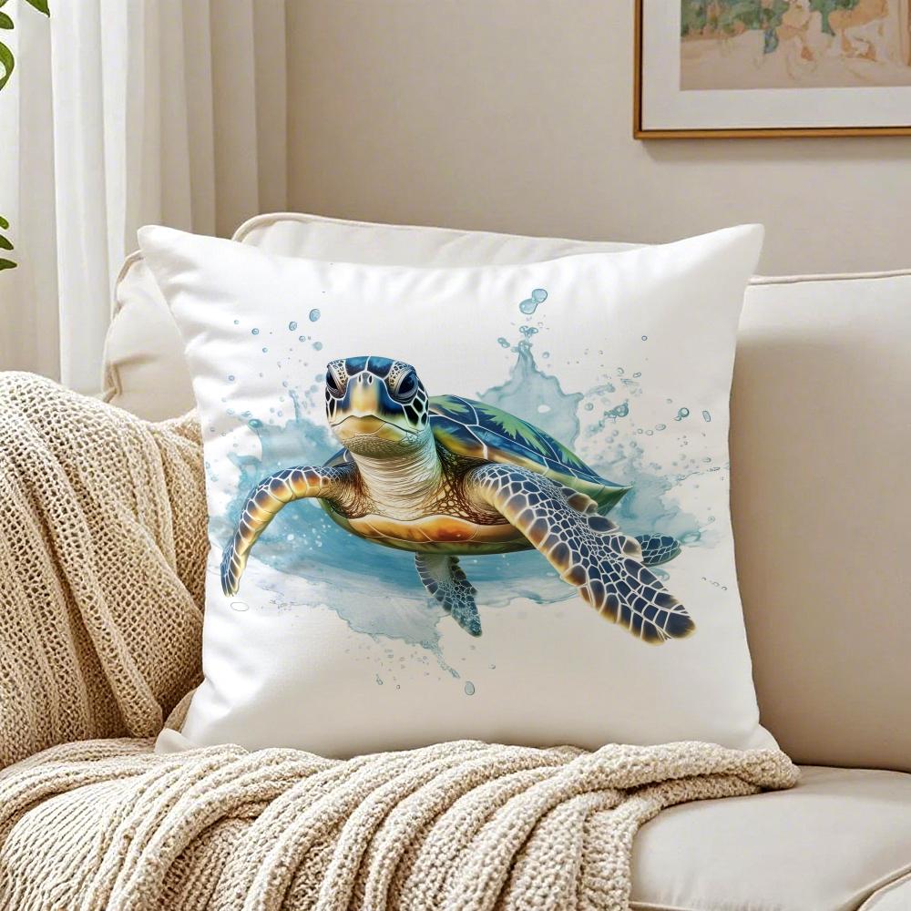 Sea Animal Turtle Coral Pillow Case Double-Sided Plush Sofa Cushion Covers Organic Breathable Invisible Zipper