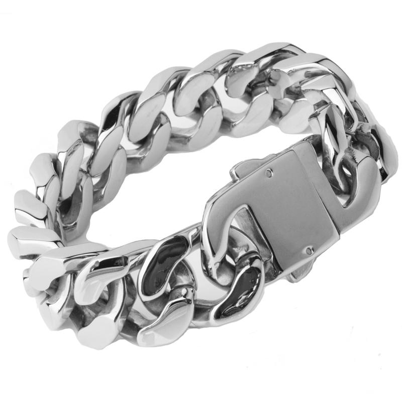 

Fashion Gifts Men s Wide Heavy 153g Cuban Curb Chain High Quality Stainless Steel Bracelet 21.5cm 20mm Classic Clasp 21.5CM серебряный