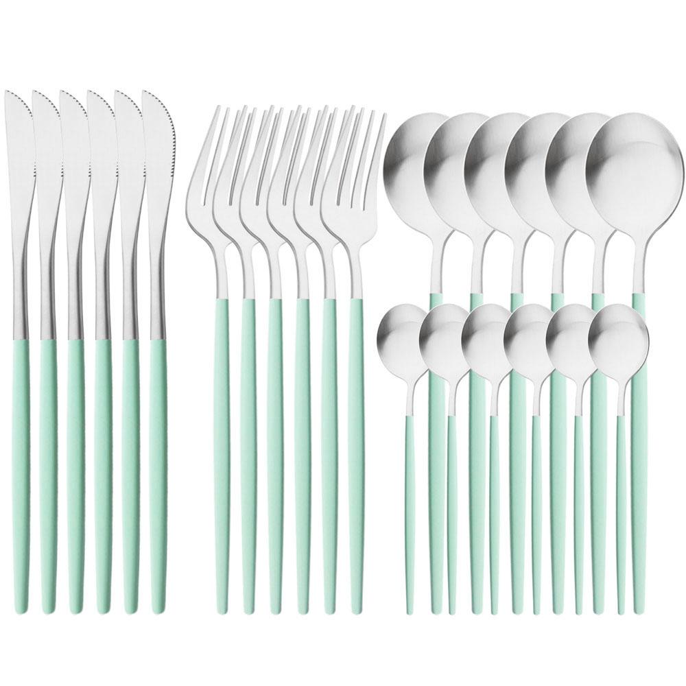 White Gold 24Pcs Cutlery Set Matte Dinnerware Western Flatware Knife Fork Spoons Stainless Steel Silverware Kitchen Tableware Set
