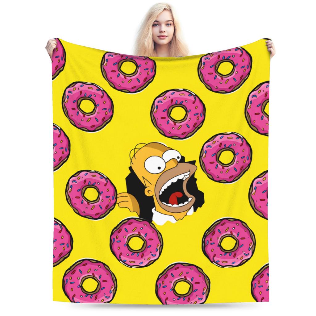 S-Simpsons Homer Donut Pattern Bedding Throws Soft Cozy Trend Blanket  For Couch Chair Camping Flannel Bedspread Bed Cover