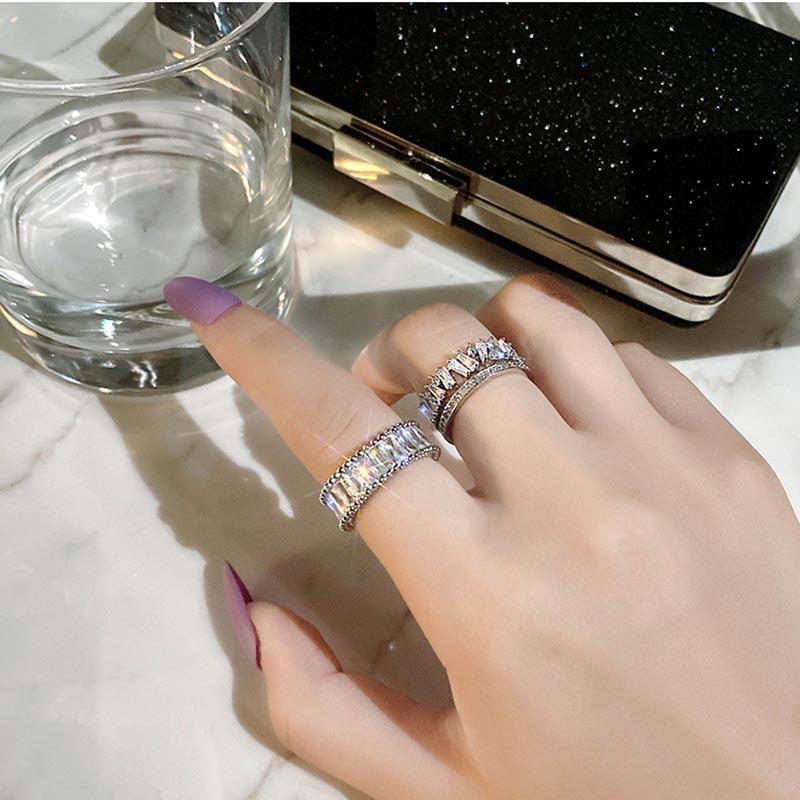 Design Sense Light Luxury Full Diamond Ring, Zircon Super Flash Row Diamond Double Layer Ring Temperament Open Woman