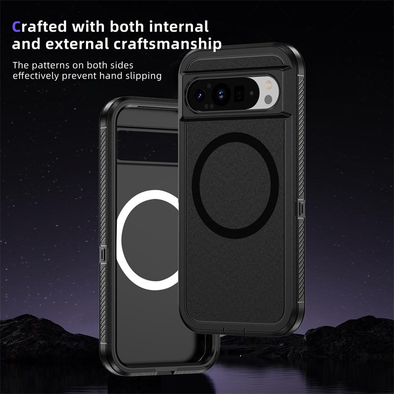 2 In 1 Heavy Armor Rugged Magnetic Matte Phone Case for Google Pixel 9 8 Pro XL 8A Magsafe Wireless Charging Armor Protection Shockproof Cover