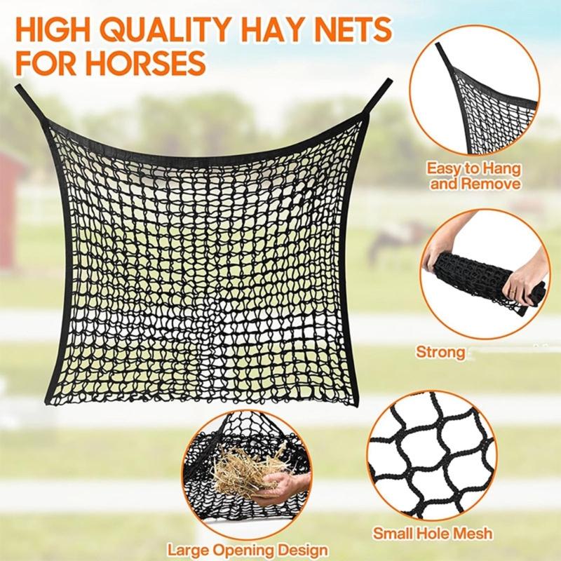 Large Capacity Horse Stover Net Set Of 2 Strong Feeding Bags For Farm Animals With Safety Eating Design for Barns