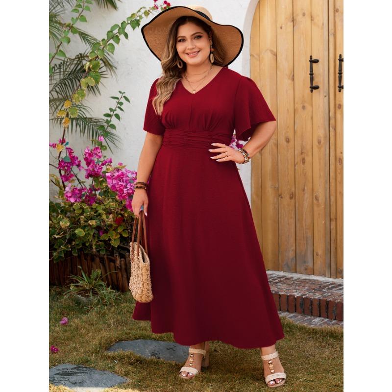 A V-neck Chiffon Short-sleeved Dress for Women's Spring and Summer Vacation