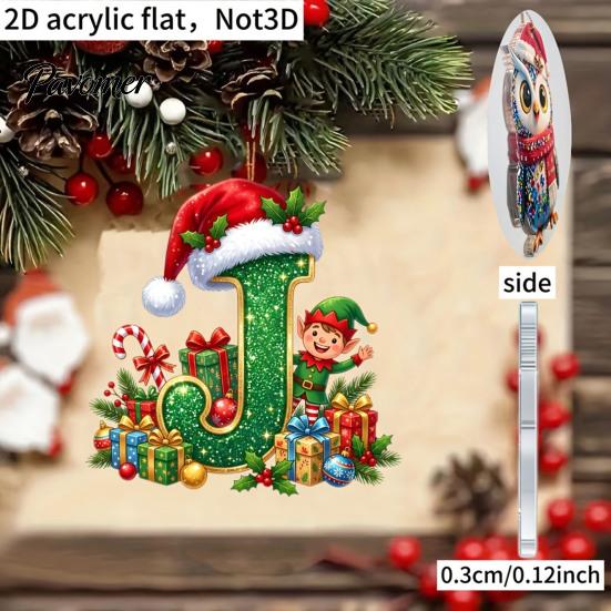 Holiday Tree Hanging Decor Personalized 26 Alphabet Christmas Ornament with Santa Hat Elf Design, Acrylic Cute Pendant for Mantel And Party