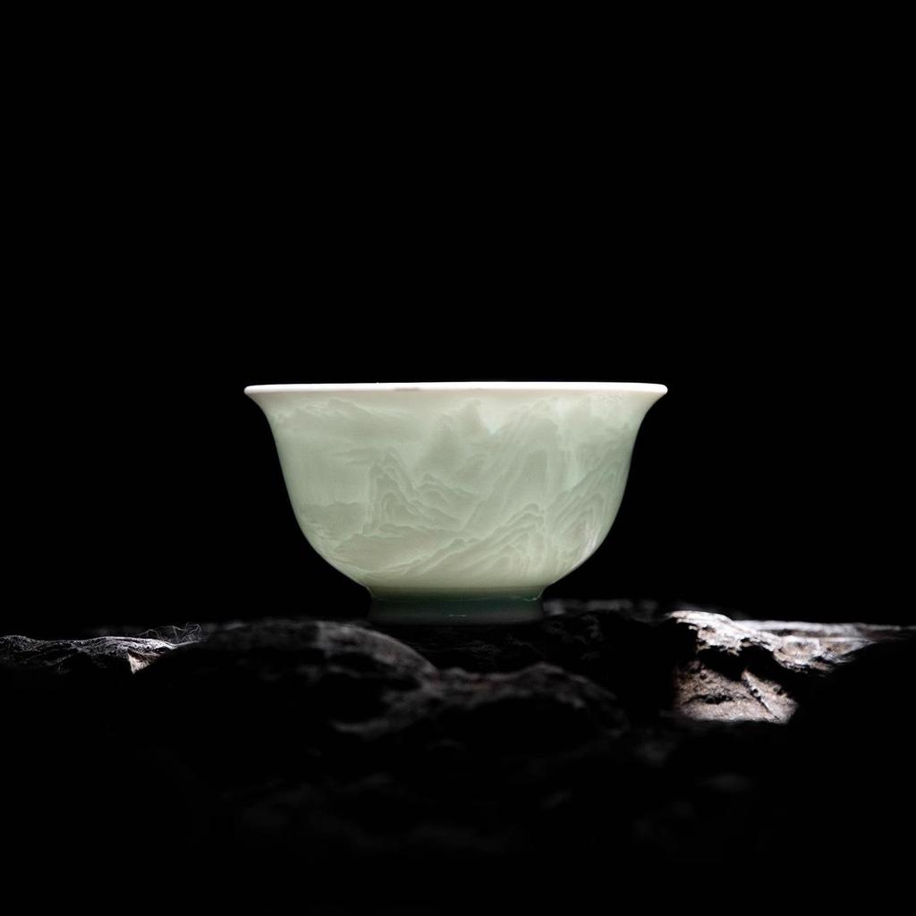 Thousand Li Rivers & Mountains Celadon Porcelain Gaiwan Tea Set for Gongfu Brewing