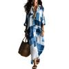 Summer New Women's Long Maxi Dress, Casual Vacation Style Print Button Lapel Long Sleeve Dress, European American Fashion